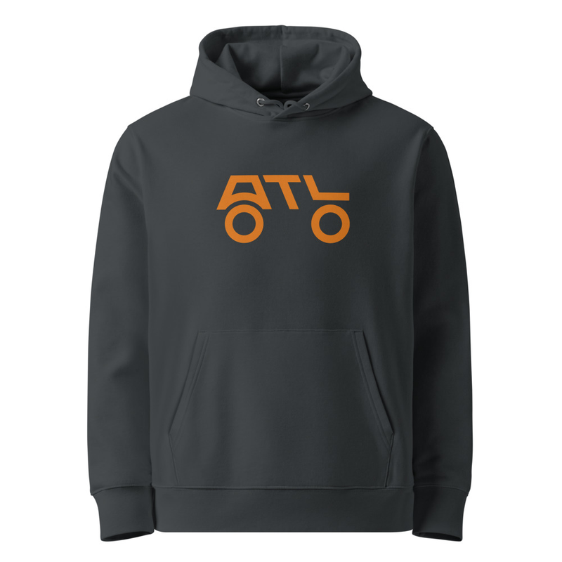 Unisex Essential Organic Hoodie (Front) - ORANGE LOGO – XL, India Ink Grey