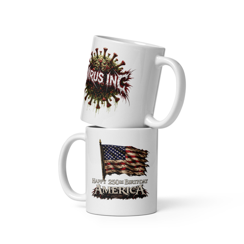 Virus Inc America's Birthday White glossy mug