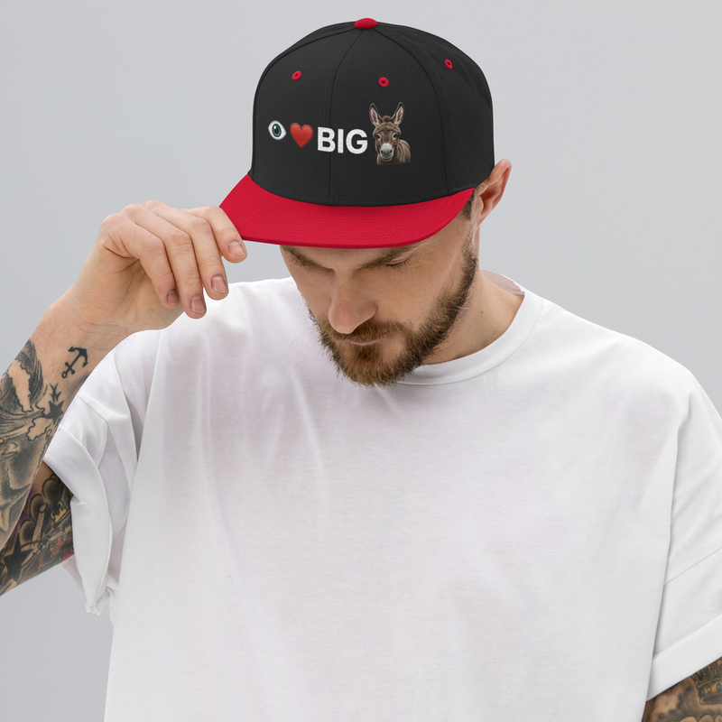I Love Big A**| Funny Snapback Cap | Embroidered Gift – One size, Black/ Red