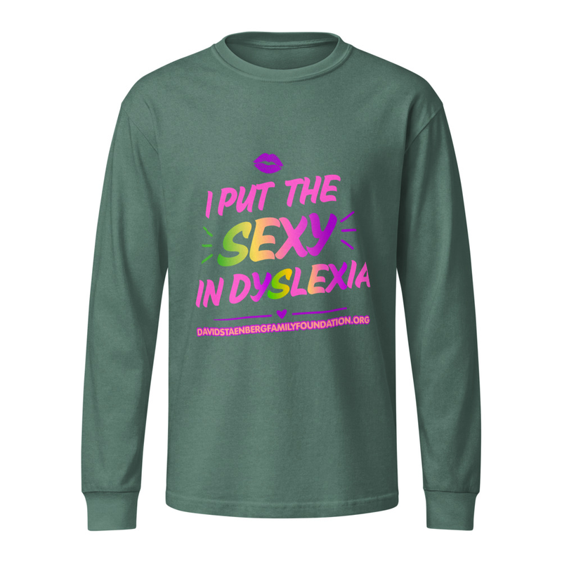 Unisex garment dye heavyweight long sleeve tee | Dyslexia v1 – XL, Washed Pine