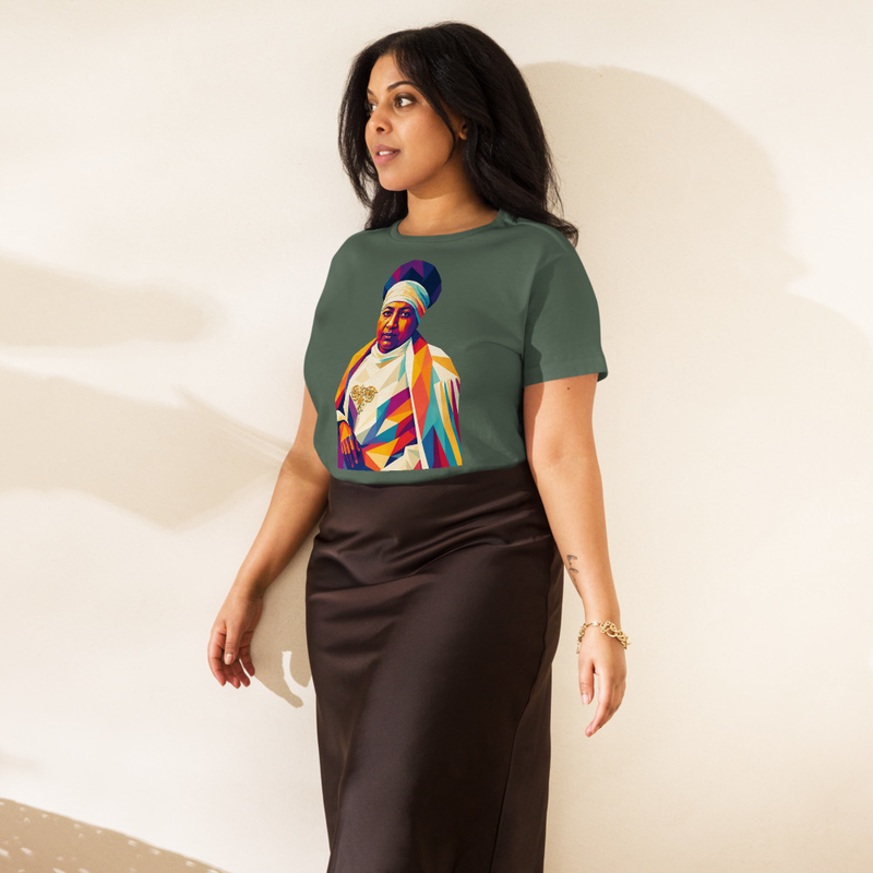 Women’s high-waisted t-shirt Empress Menen Asfaw — Imperial Grace Mosaic T-Shirt – XL, Pine