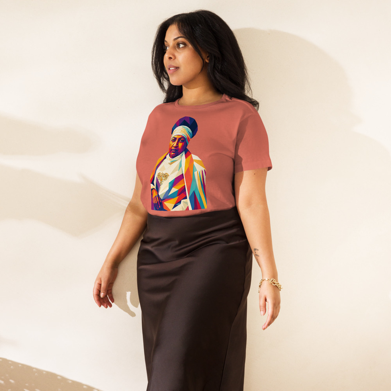 Women’s high-waisted t-shirt Empress Menen Asfaw — Imperial Grace Mosaic T-Shirt – XL, Red Sorbet