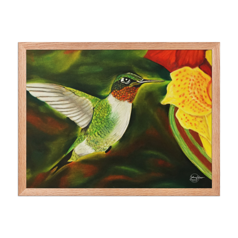 Hummingbird 2 Framed Print – 18″×24″, Red Oak