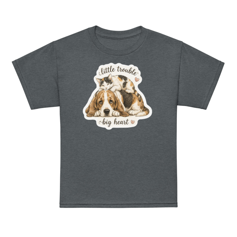 Youth t-shirt-Beau & Emma Little Trouble, Big Heart – XS, Dark Heather