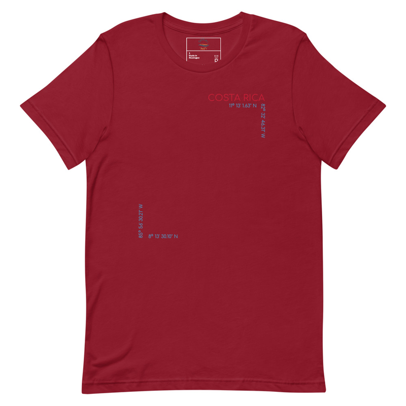 Costa Rica Rivers Map and Coordinates Unisex t-shirt view 4