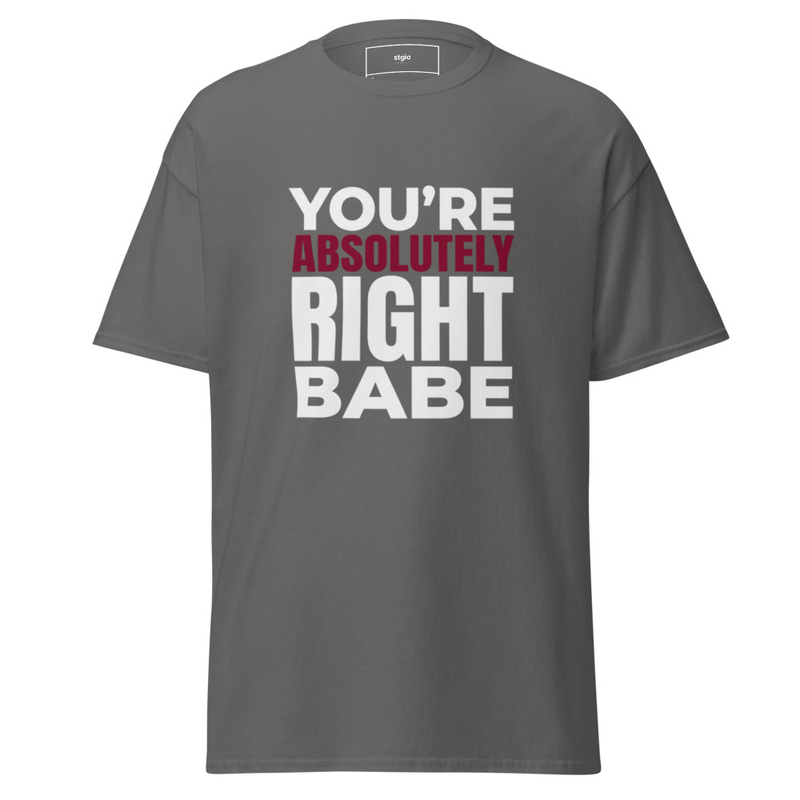 You're Right Babe Shirt | Funny Relationship Tee | Couples Gift Cotton – S, Charcoal