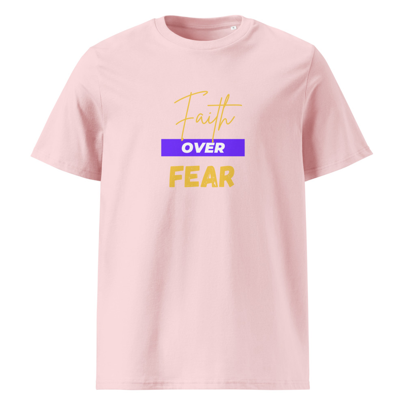 Faith Over Fear Unisex Organic Cotton T-Shirt – S, Cotton Pink