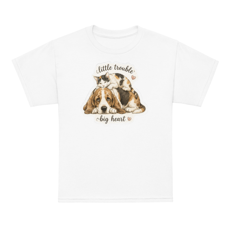 Youth t-shirt-Beau & Emma Little Trouble, Big Heart – XS, White