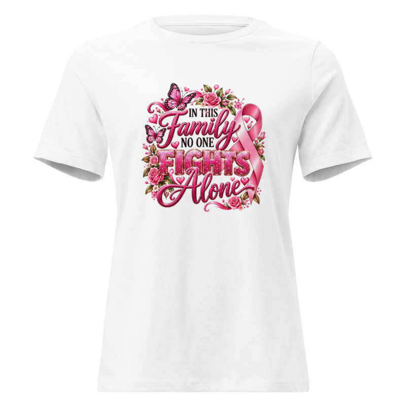 Pink Ribbon Breast Cancer Awareness Design, Family Support Floral Butterfly Graphic – view 2