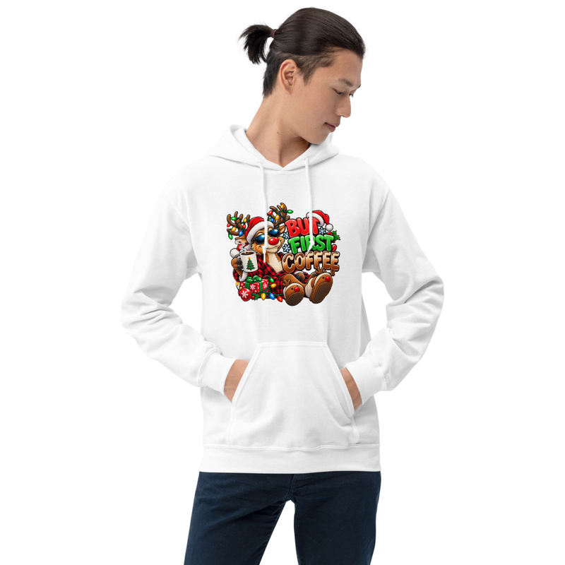 But First Coffee Unisex Hoodie – S, White