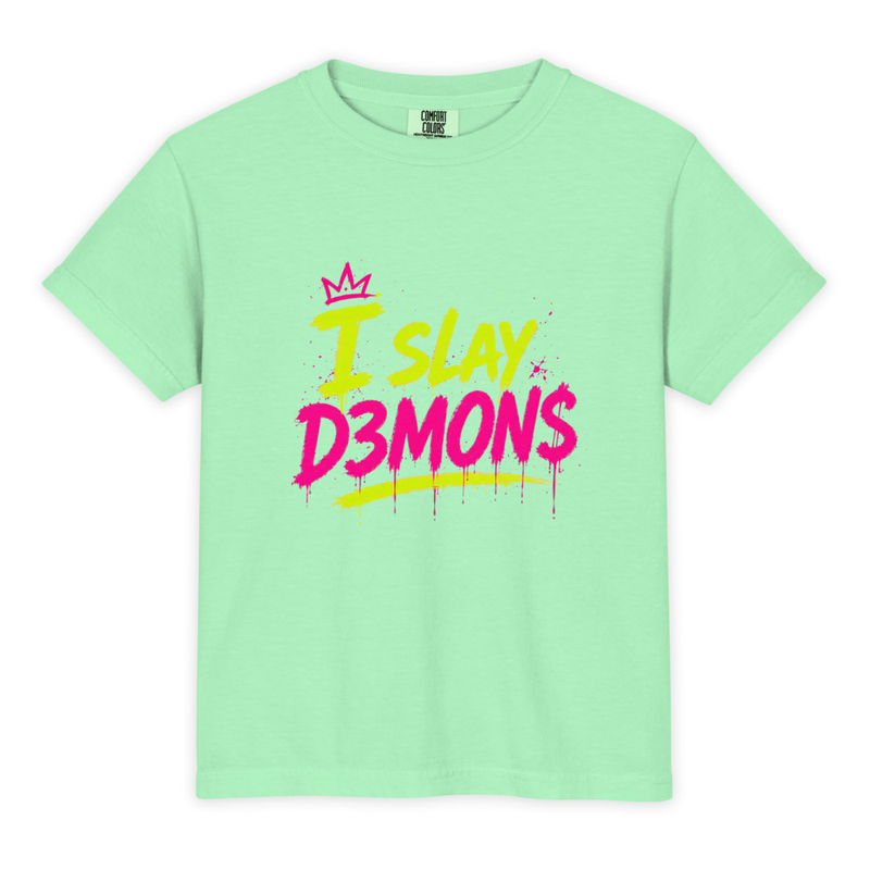 Youth Garment-Dyed Heavyweight "I Slay D3MON$" T-Shirt - Comfort Colors 9018