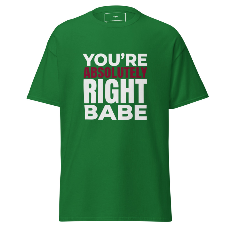 You're Right Babe Shirt | Funny Relationship Tee | Couples Gift Cotton – XL, Turf Green