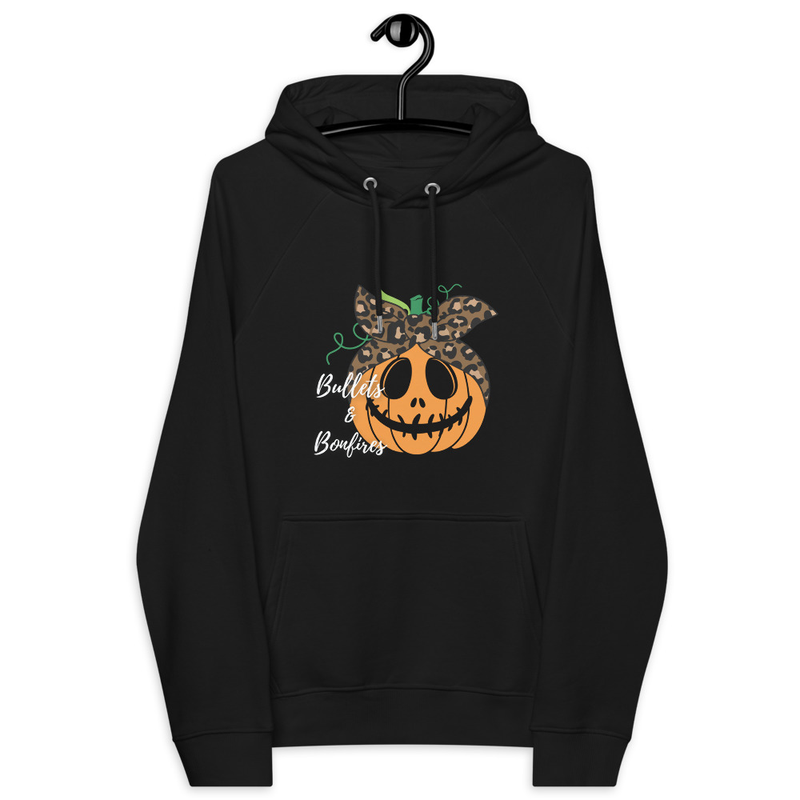 Bullets & Bonfires Pumpkin Two-Sided Unisex eco raglan hoodie