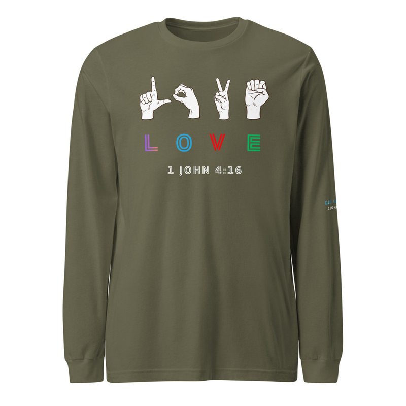 LOVE Unisex Long Sleeve Tee – XS, Military Green