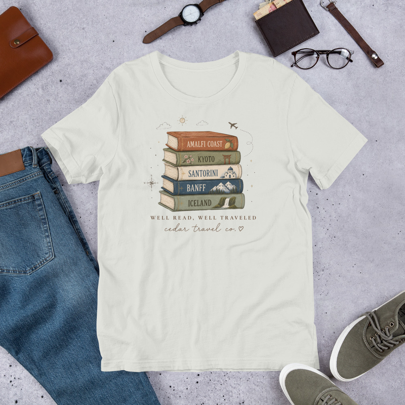 Well Read, Well Traveled Tee – S, Silver