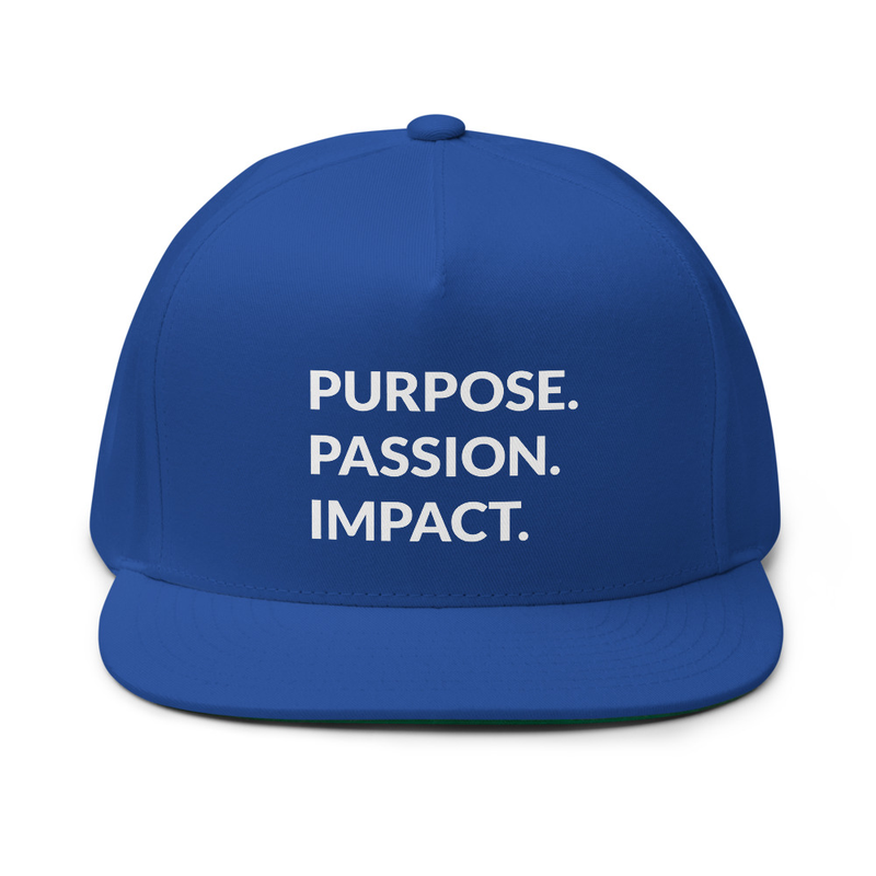HFTT Flat Bill Cap | Purpose. Passion. Impact. (Colors Available) – One size, Royal Blue
