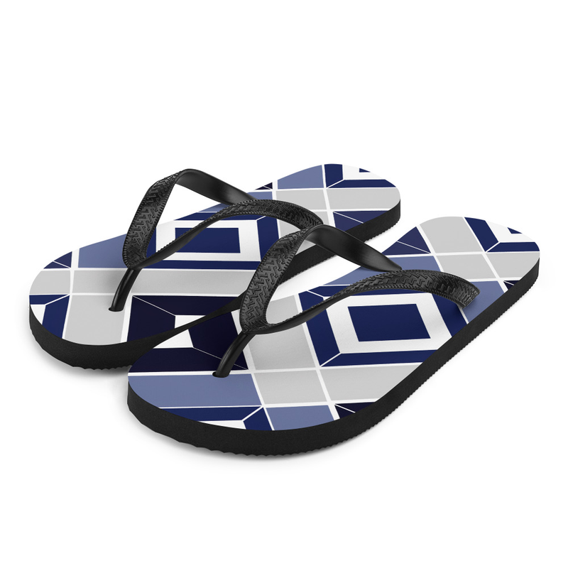 Blue & White Geometric Boxes Flip-Flops House or Outdoor Slippers