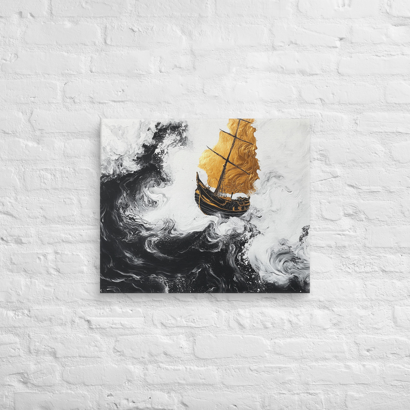 A Bold Abstract Of Waves Crashing in Black & White - Canvas