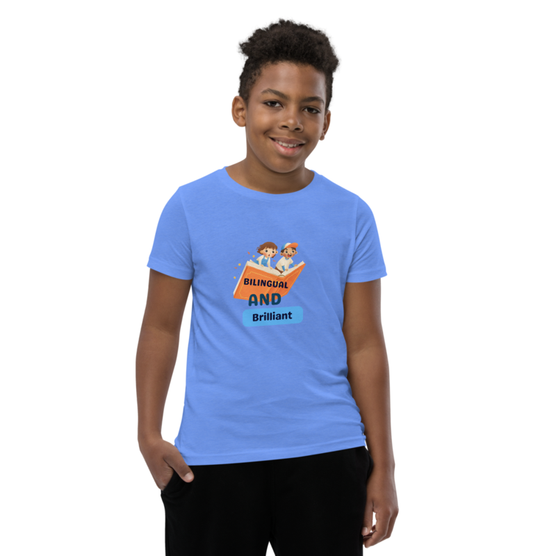 Youth Short T - Bilingual And Brilliant 2 – S, Heather Columbia Blue