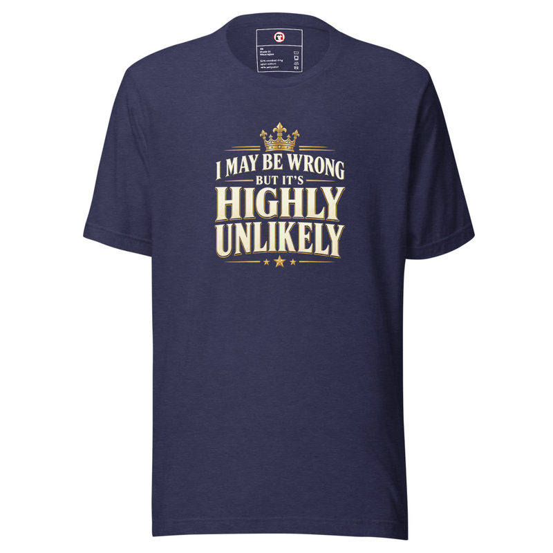 I Might Be Wrong But It's Highly Unlikely Unisex T-Shirt – XL, Heather Midnight Navy