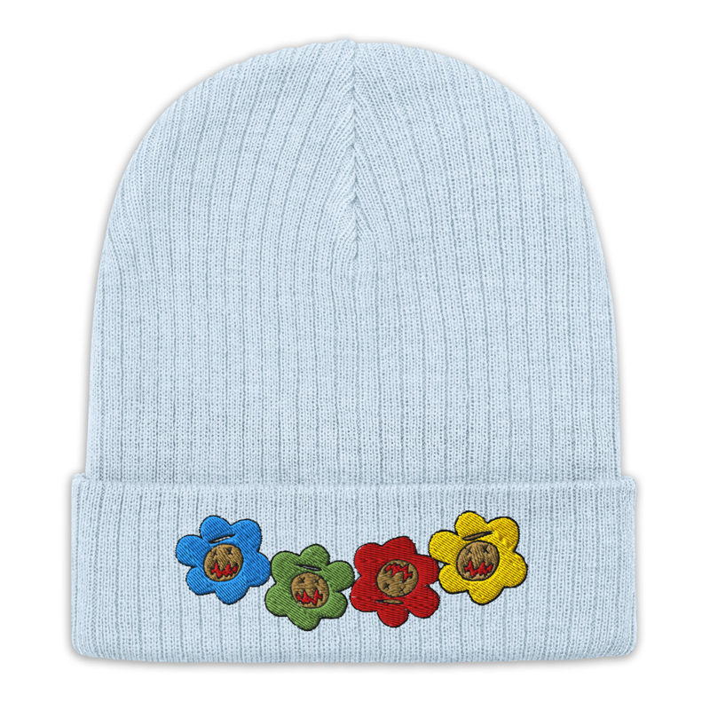 [ Flower Power ] knit beanie – One size, Light Blue