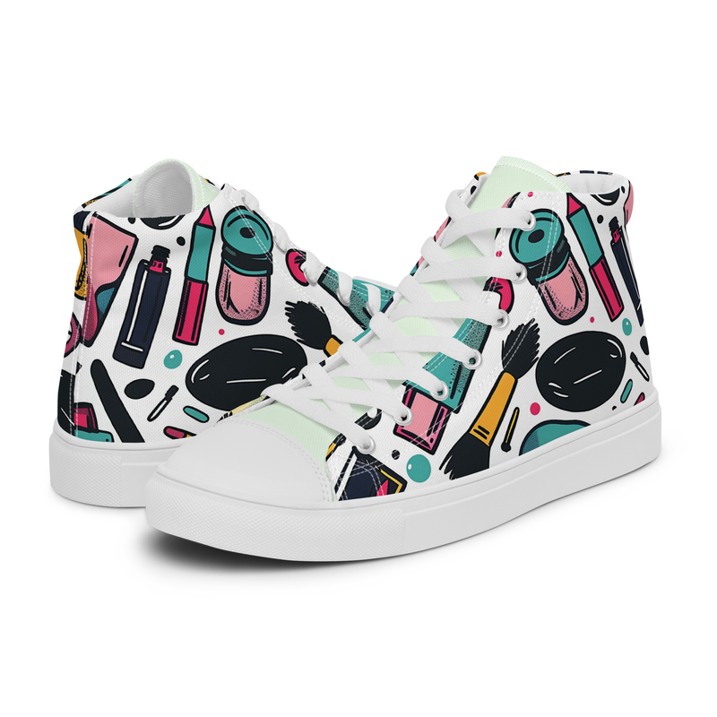 White & Green Make up Men’s high top canvas shoes