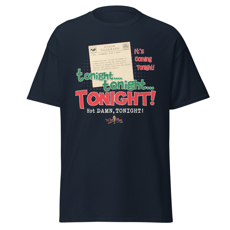 "Tonight Tonight Is The Night!” - Telegram T-Shirt Christmas Story Family Style – S, Navy