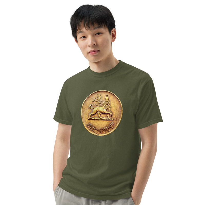 Unisex RTV-HC-0004 Coin: Crowned Lion of Judah bearing the Imperial Processional Cross garment-dyed heavyweight t-shirt – 2XL, Hemp