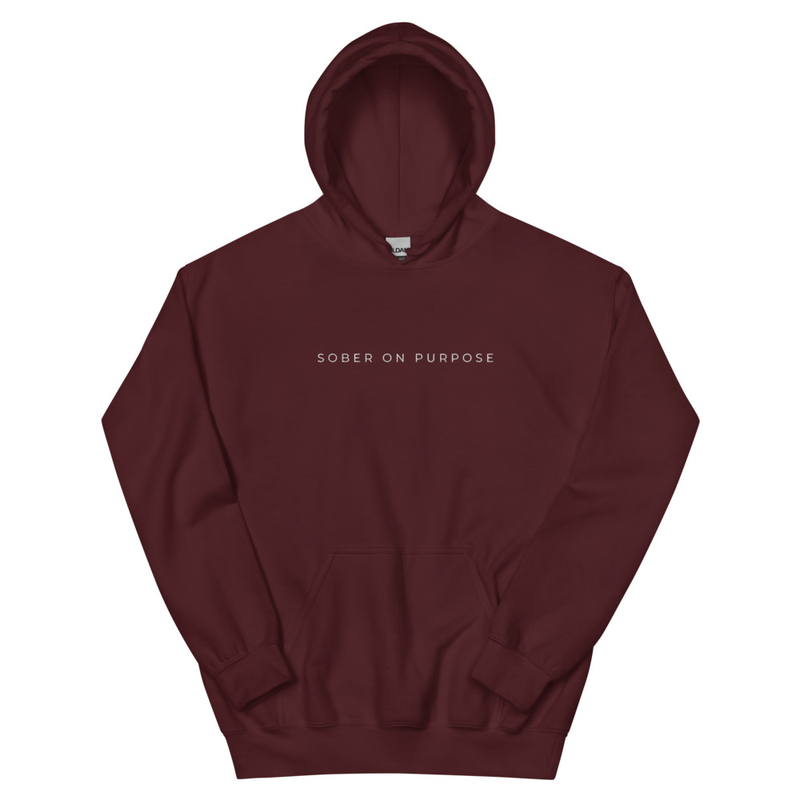SOBER ON PURPOSE // Unisex Hoodie – M, Maroon