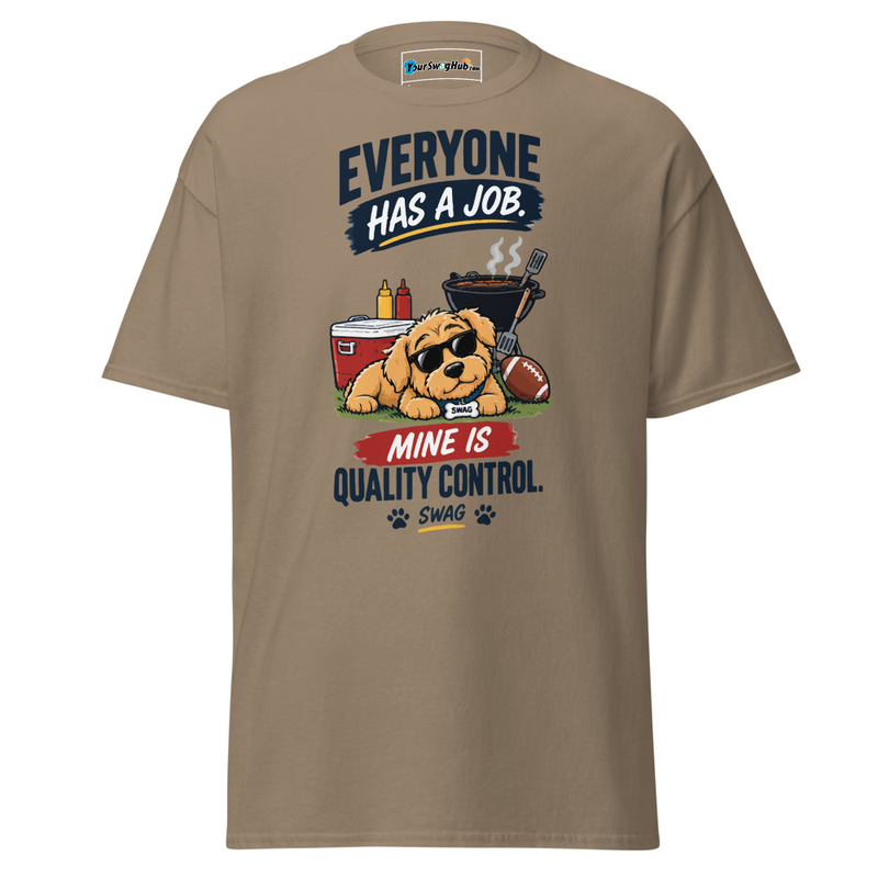 Swag | MyJob Is Quality Control Classic Tee – M, Brown Savana