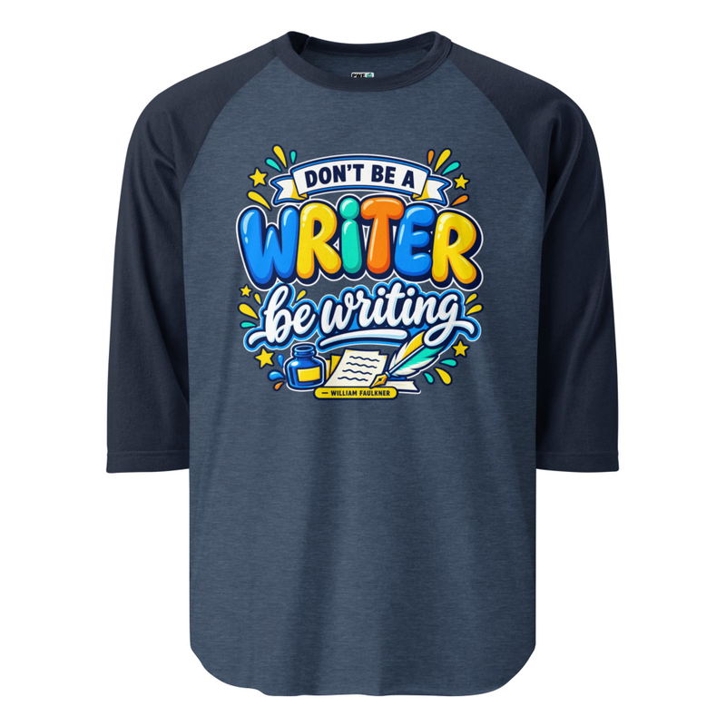 Be Writing - 3/4 Sleeve Adult Raglan Shirt – L, Heather Denim/Navy
