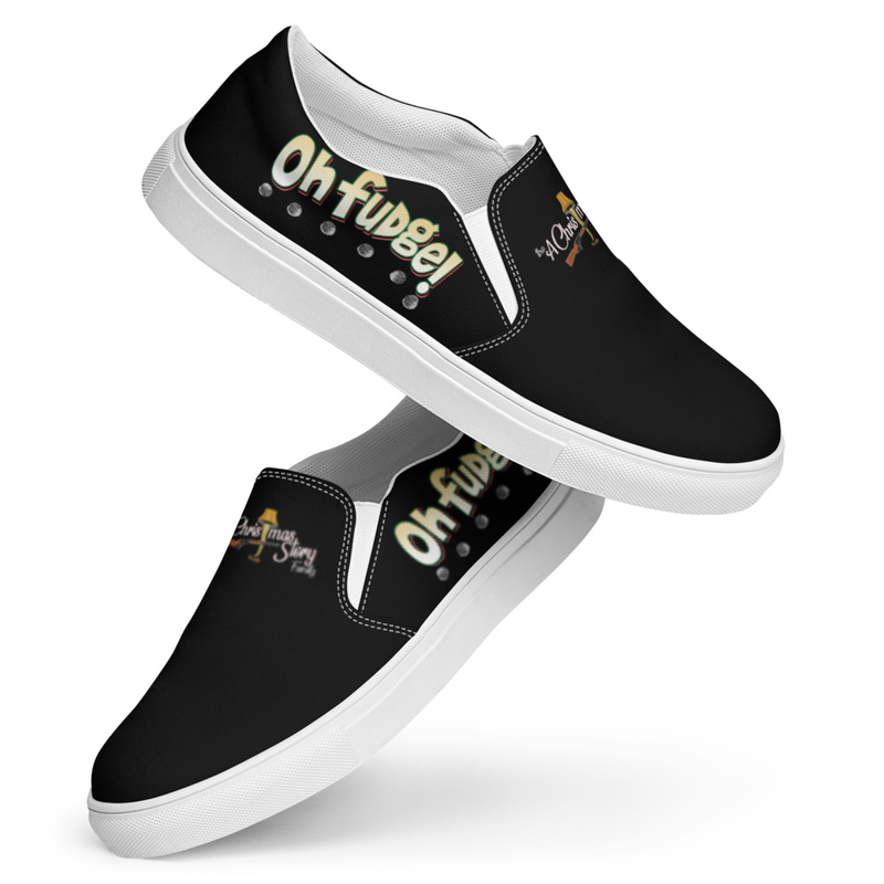 Updated Men’s Classic Black A Christmas Story Family "Ohhhh Fudge" Slip-on Comfy Canvas Shoes