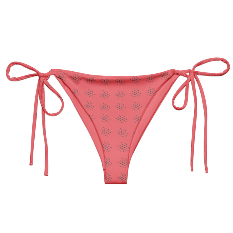 Coral Dotted Recycled String Bikini Bottom – Adjustable Side-Tie Women's Swimwear with UPF 50+