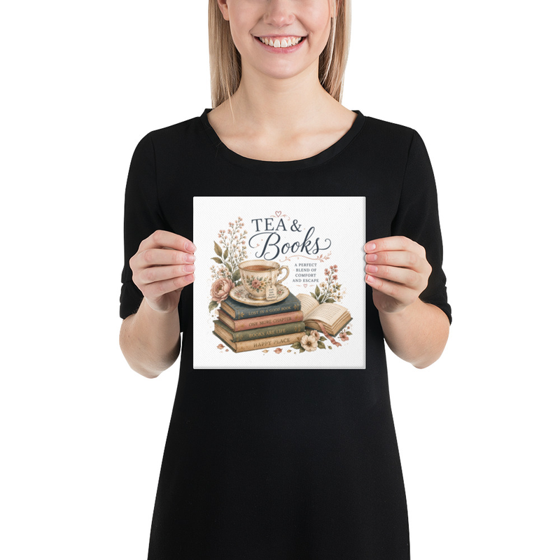 Tea & Books Canvas Art – 8″×8″