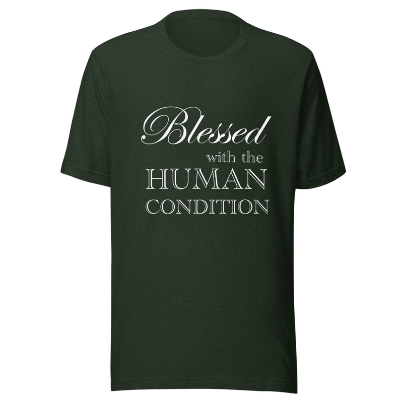 Blessed Unisex T-Shirt White Letters – S, Heather Emerald