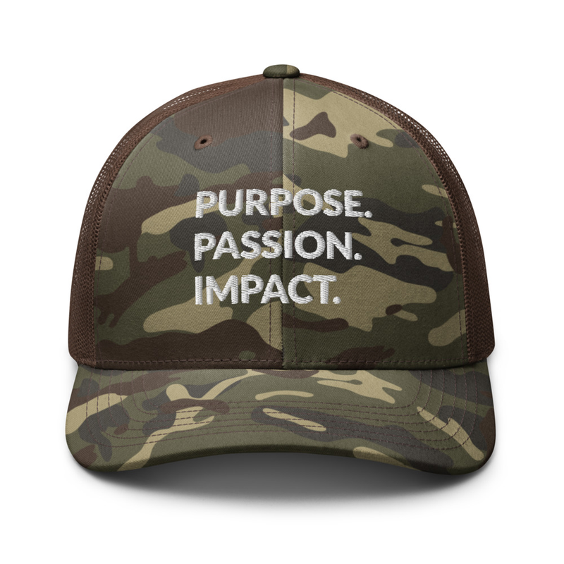 HFTT Camouflage Trucker Hat | Purpose. Passion. Impact. – One size, Camo/Brown