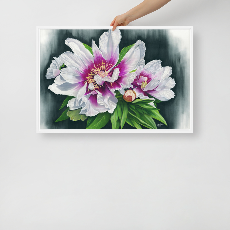 Peony Envy Framed Canvas – 20″×30″, White
