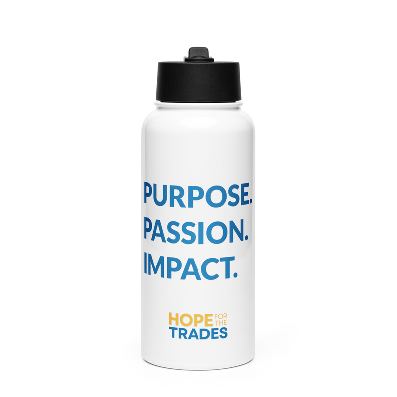 HFTT 32 oz Stainless Steel Water Bottle | Straw Lid | Purpose. Passion. Impact. (White)