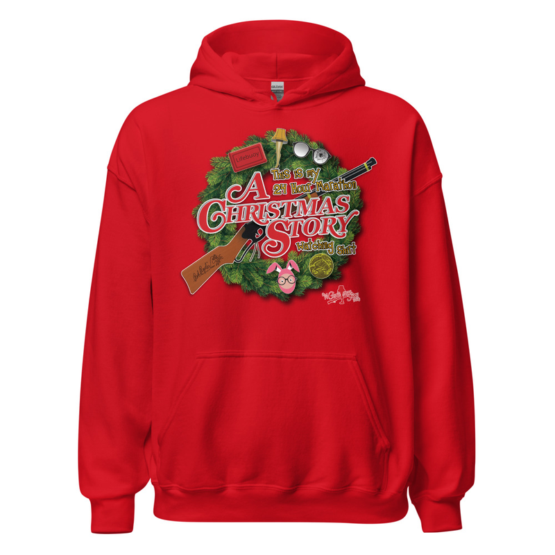 The A Christmas Story Family Wreath Hoodie – A Tribute to the 24-Hour Christmas Marathon – XL, Red