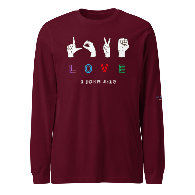 LOVE Unisex Long Sleeve Tee – XL, Maroon