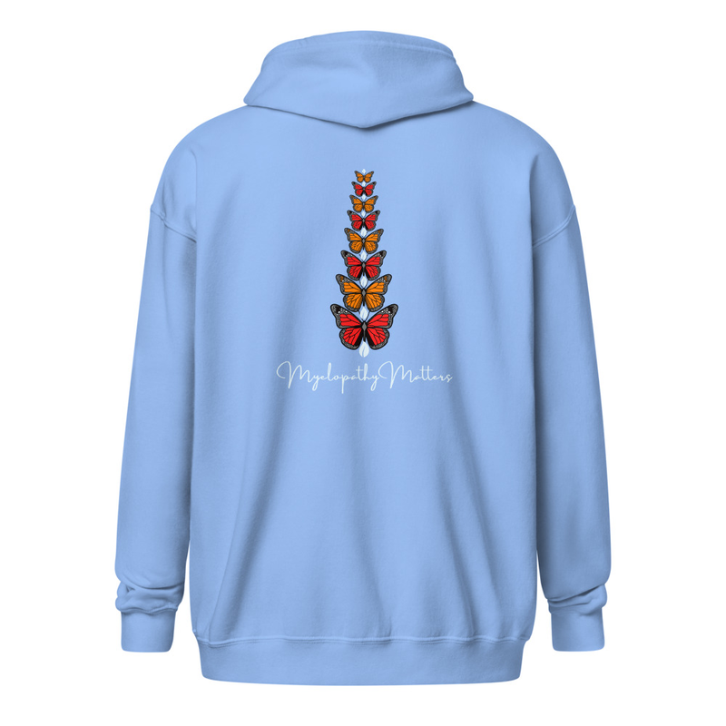 Butterflies Spine Myelopathy Matters Zip Hoodie – XL, Carolina Blue