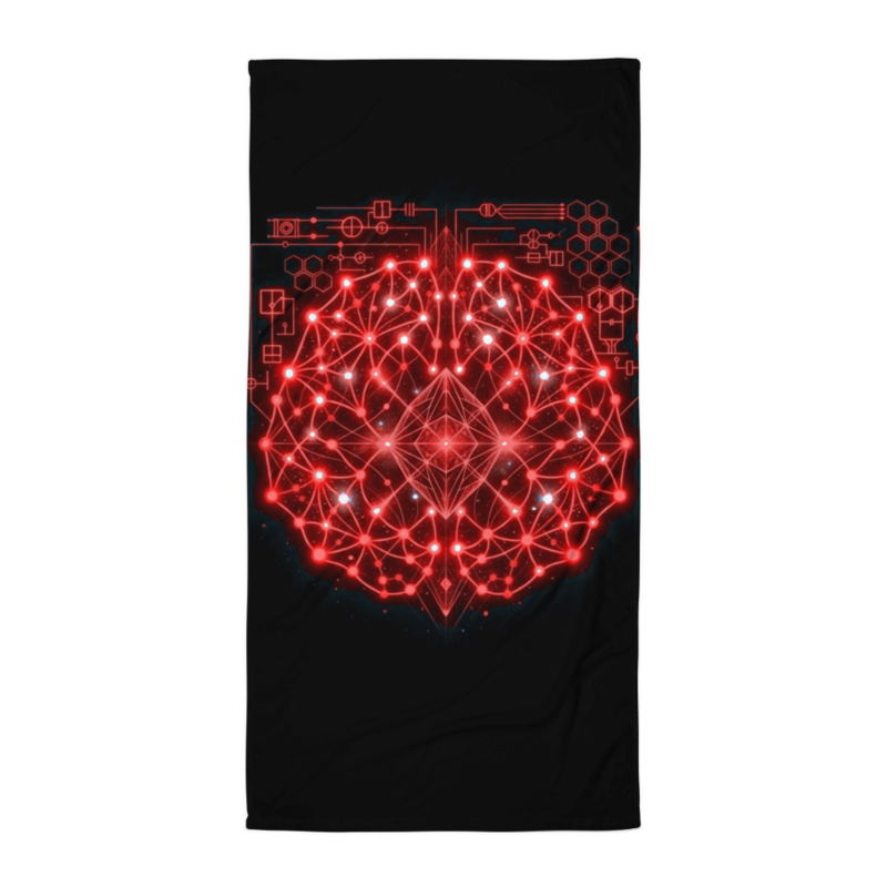 Uncle Benny ® Neural Link Sync IBM Quantum Computer Beach Towel Neon Red EST. 2020