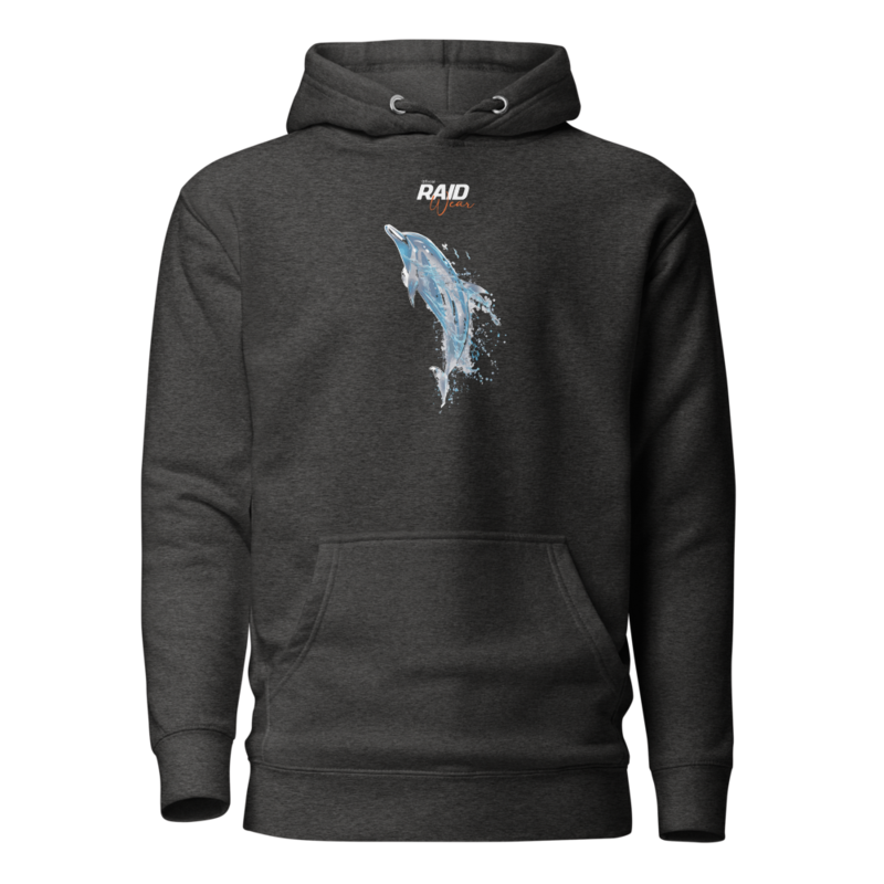 RAID Wear Dolphin Front Print Hoodie – XL, Charcoal Heather