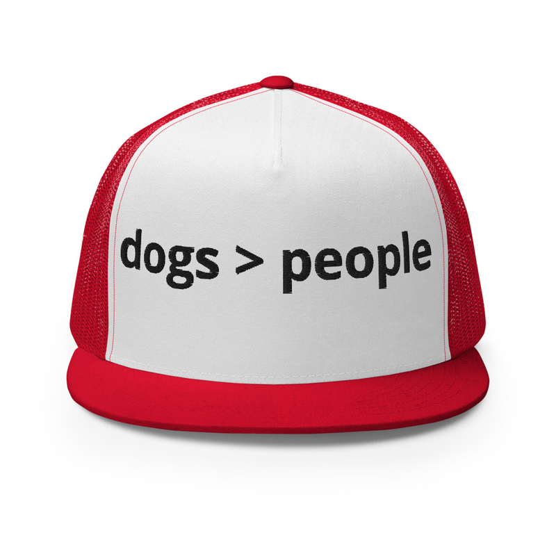 black embroidery dogs > people Trucker Cap – One size, Red/ White/ Red