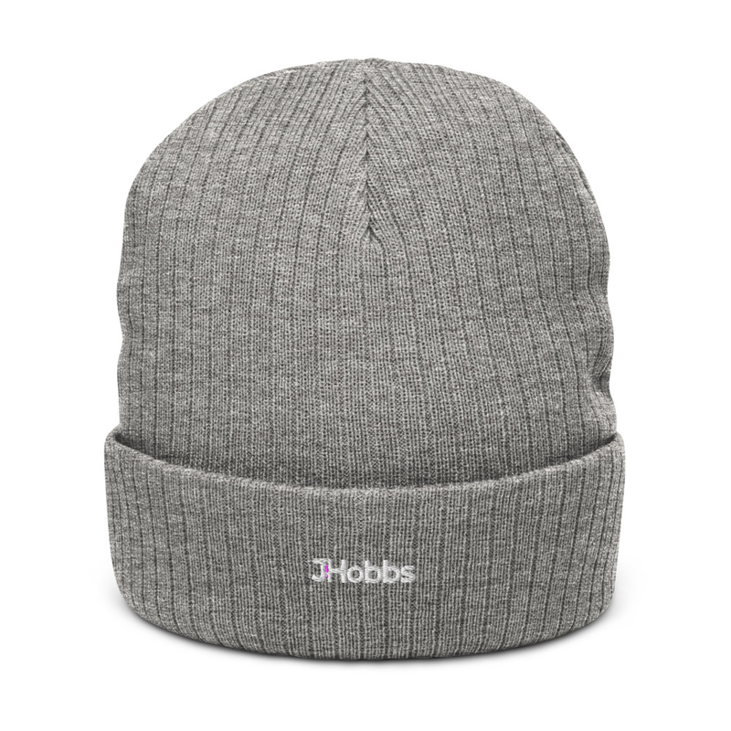 White JHobbs Logo Ribbed knit beanie – One size, Light Grey Melange