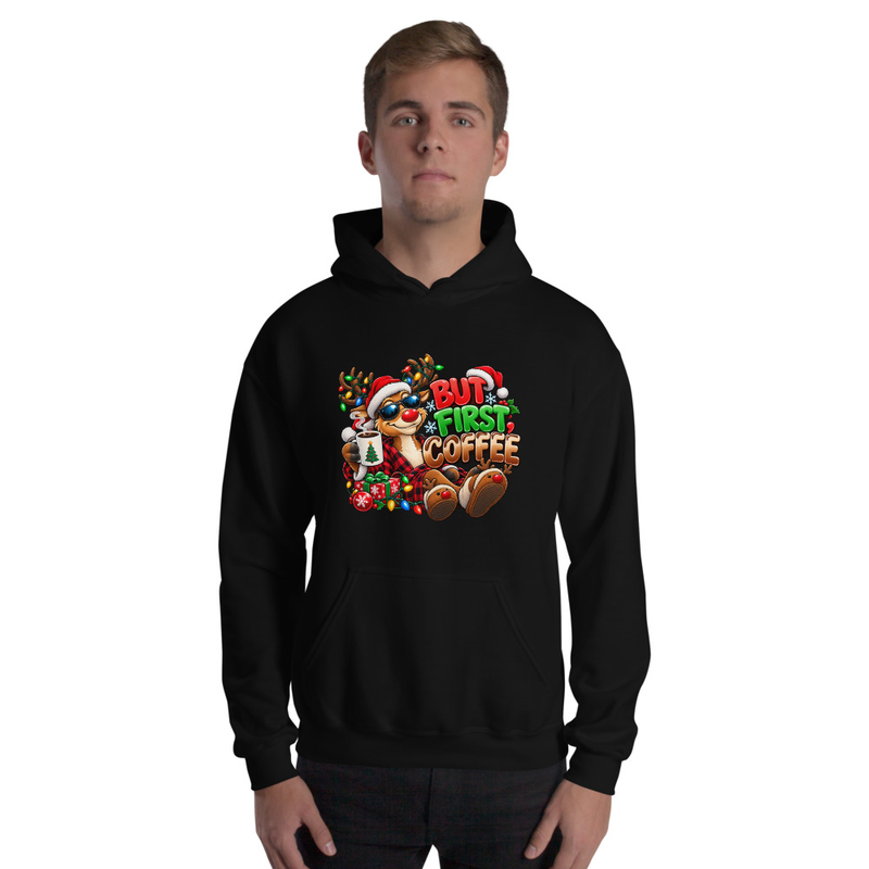 But First Coffee Unisex Hoodie – M, Black