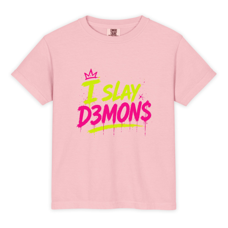 Youth Garment-Dyed Heavyweight "I Slay D3MON$" T-Shirt - Comfort Colors 9018