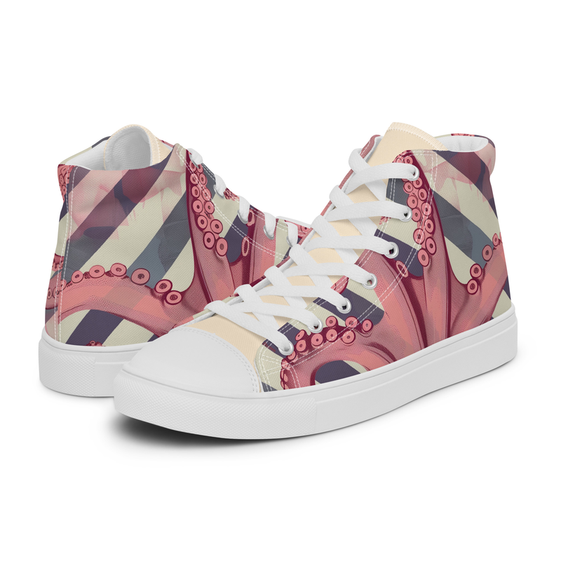 Vintage Pink Octopus Women’s high top canvas shoes