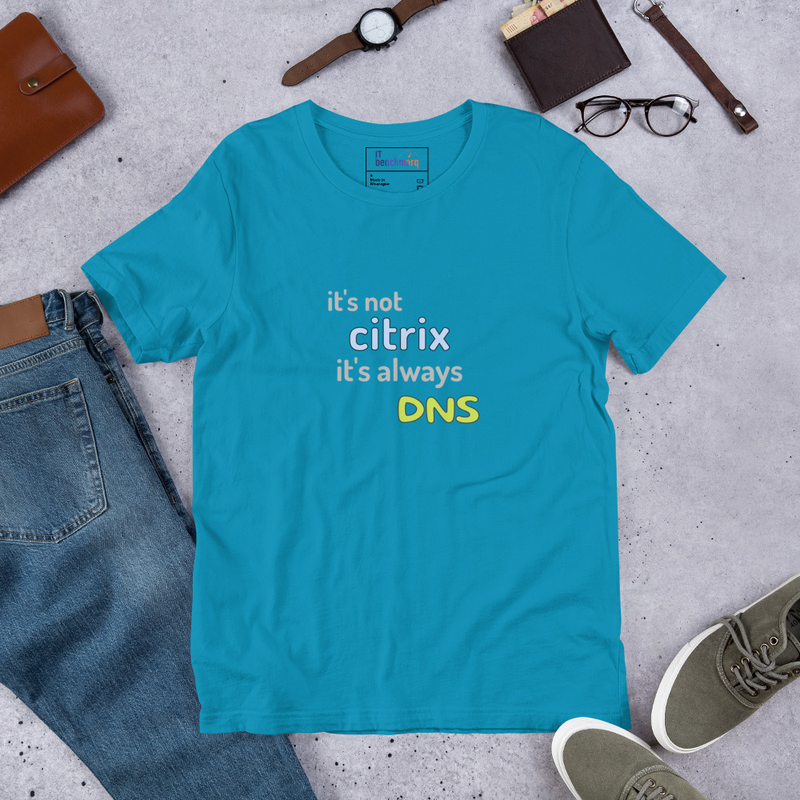 It's Not Citrix, It's Always DNS - Funny IT T-Shirt – S, Aqua