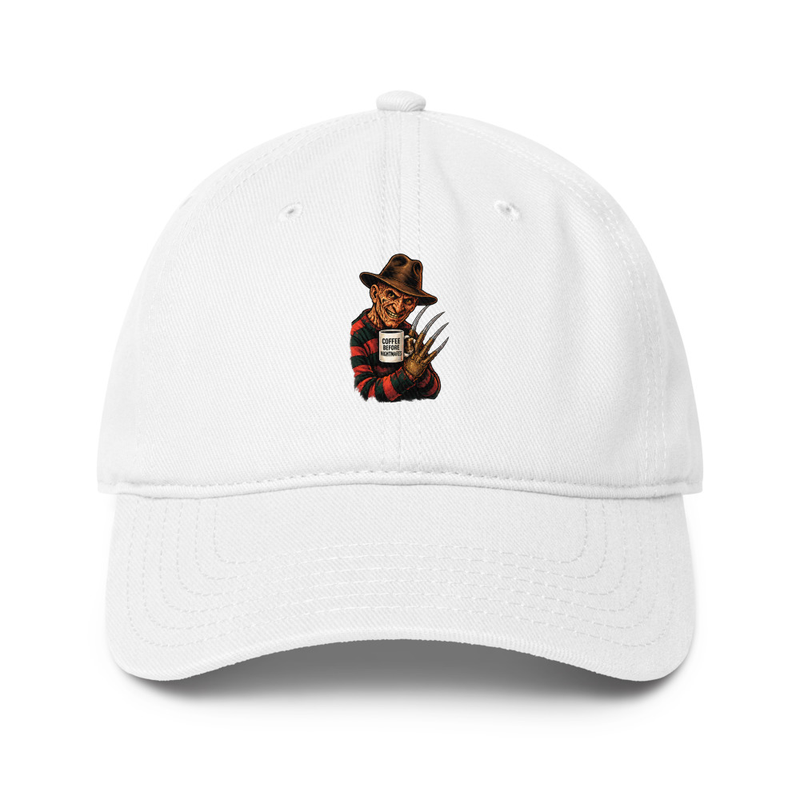 Coffee before Nightmares Low-profile baseball cap – One size, White